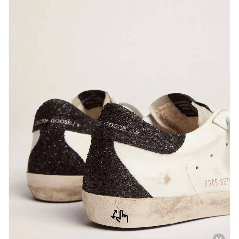 Golden Goose Super Star Black and Gold Glitter Lace Up Sneakers Size 38 - Picture 4 of 12